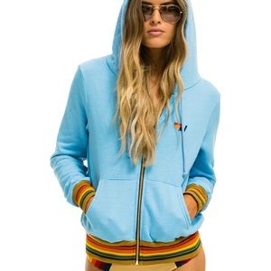 Aviator Nation Womens RAINBOW RIB HOODIE- SKY